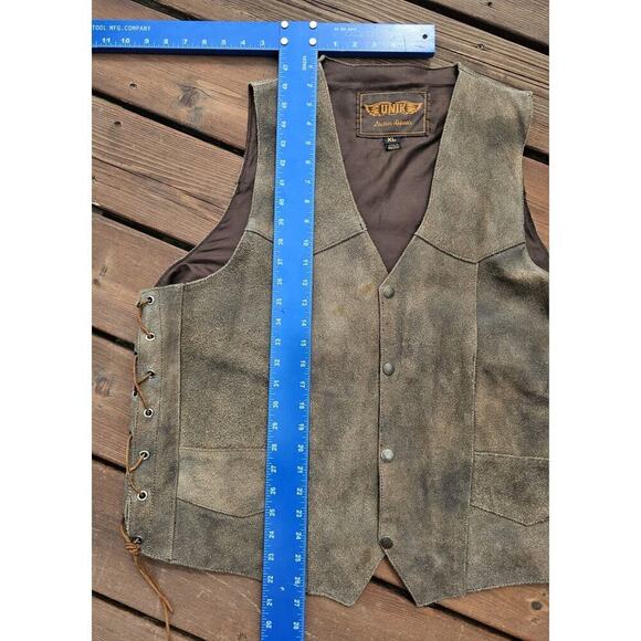 Vintage Unik Leather Apparel Tan Brown Distressed Western Biker Vest Men's XL - Picture 5 of 8